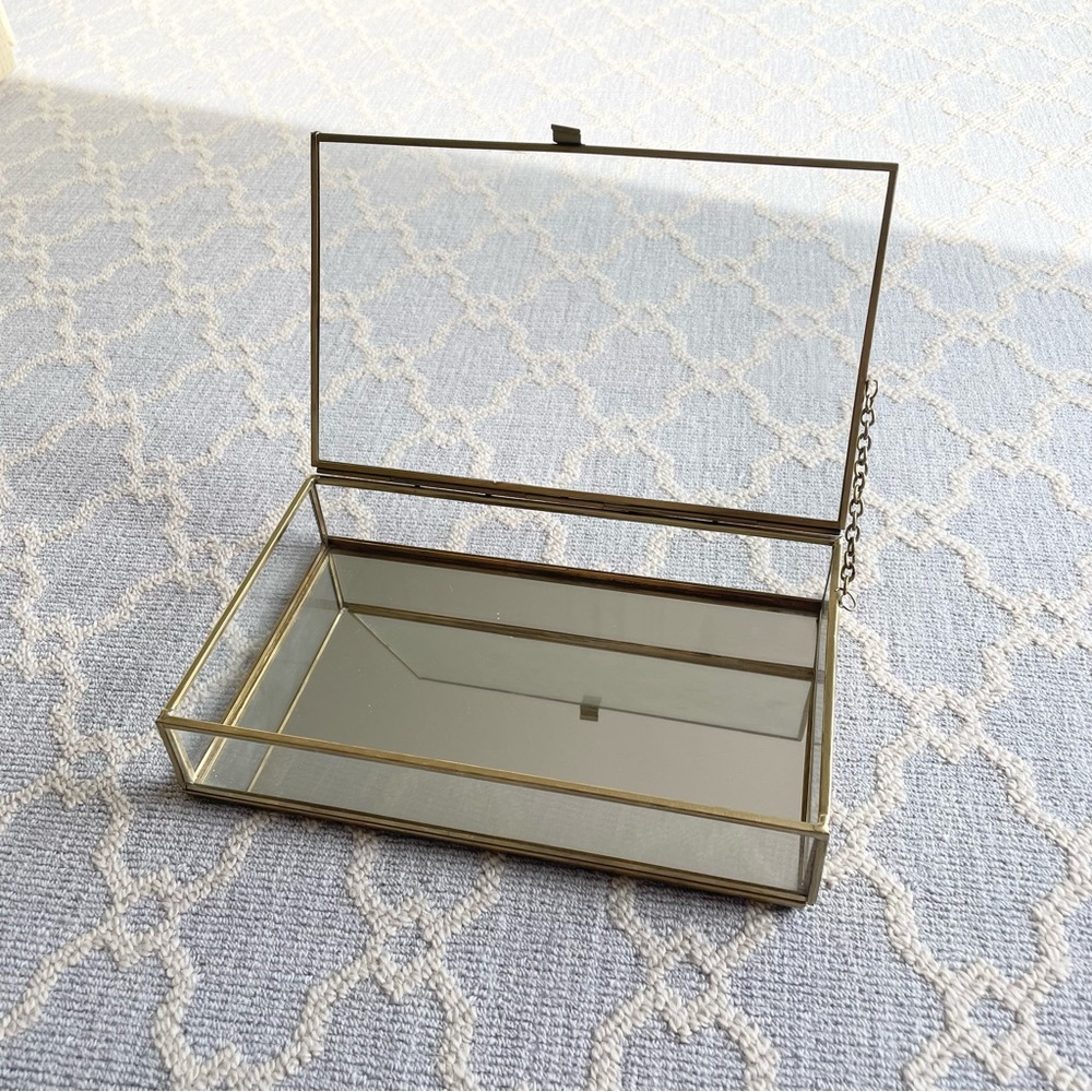 Vintage Glass and Gold Mirrored Jewelry Box